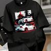 Architecture and White Car Art Pattern Round Neck Women T-shirt Fashion Printing Half-sleeve Shirt Elastic T-shirt