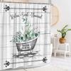 Blumen Duschvorhang Lila Lavendel Bauernhof Grün Blatt Schmetterling Rustikal Holzpaneel Modern Polyesterstoff Badezimmer Dekor Vorhang