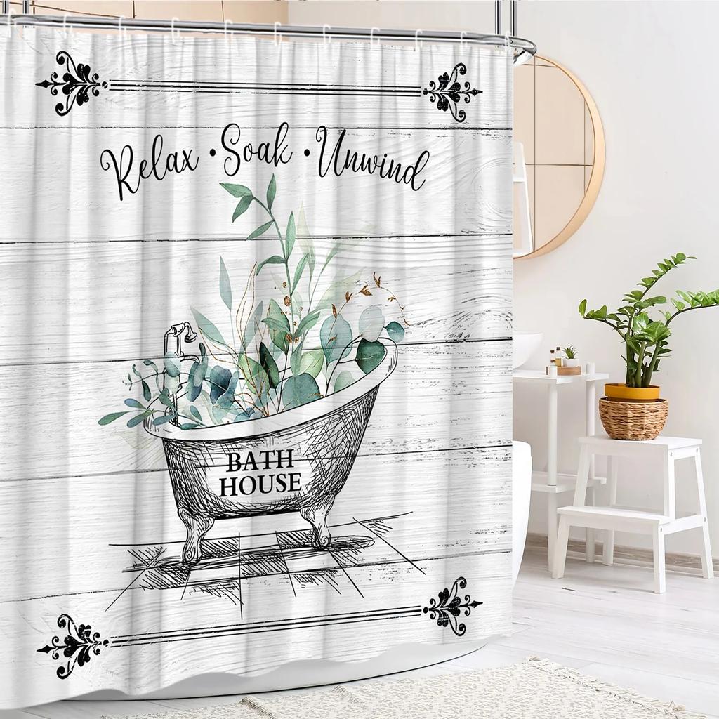 Blumen Duschvorhang Lila Lavendel Bauernhof Grün Blatt Schmetterling Rustikal Holzpaneel Modern Polyesterstoff Badezimmer Dekor Vorhang