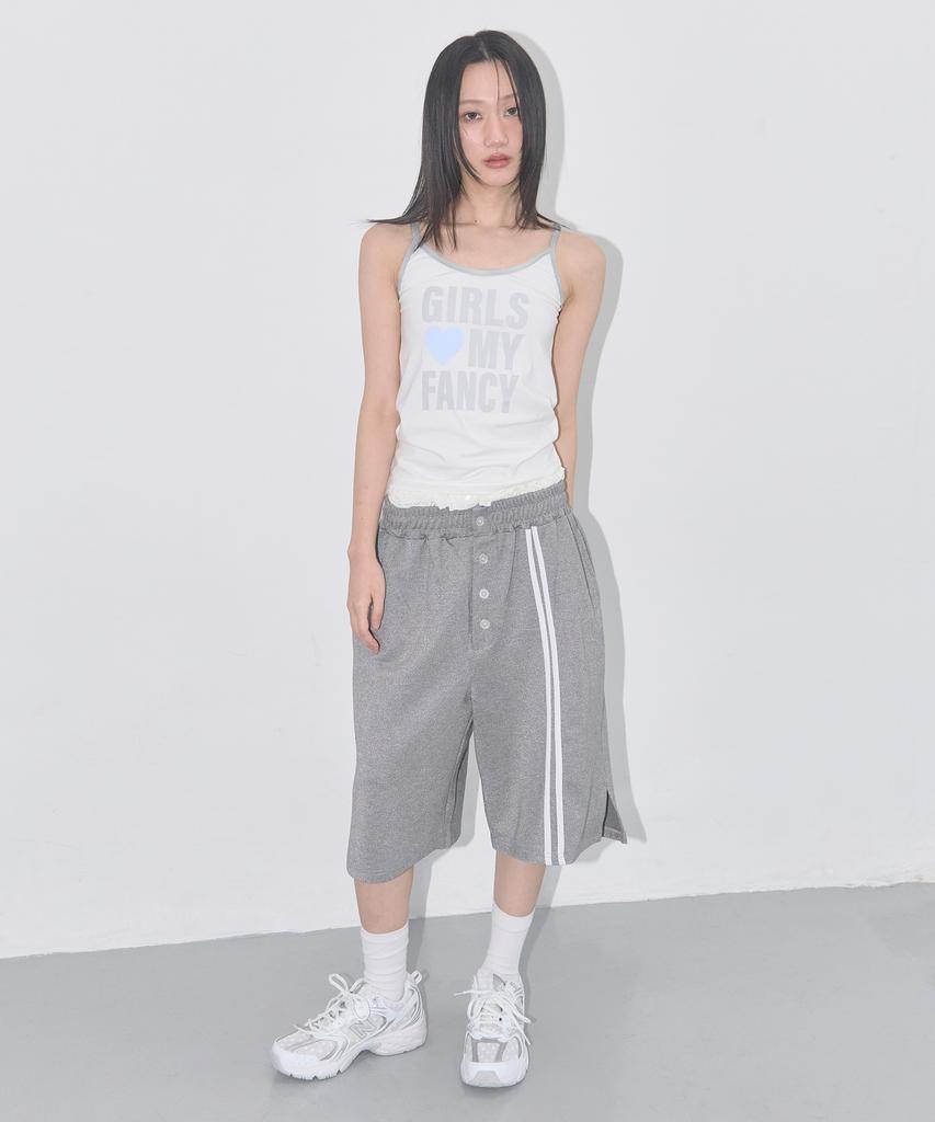 FANCY CLUB Button-Up Bermuda Sweatpants (Gray) F25Qd817