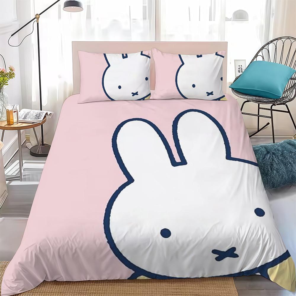 M-Miffy Cute Duvet Cover Set Home Style Bedding Soft Laundry Cotton Bed 3 Piece Set Student Dormitory Gift