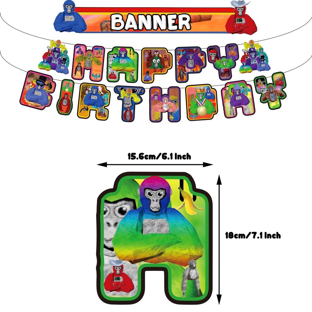 Kid's Birthday Party Supplies Gorilla Tag Theme With Balloons, Cake Toppers And Hanging Decorations