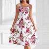 Women's Floral Print Sleeveless Midi Dress, Elegant Square Neck A-Line Casual Summer Dress for Vacation