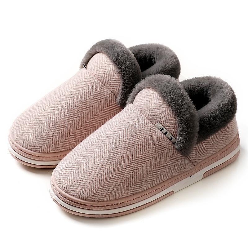 Fashion Cotton Slippers Women's Autumn And Winter Home Thick-Soled Warm Plush Slippers Men Warm Cotton Shoes Indoor