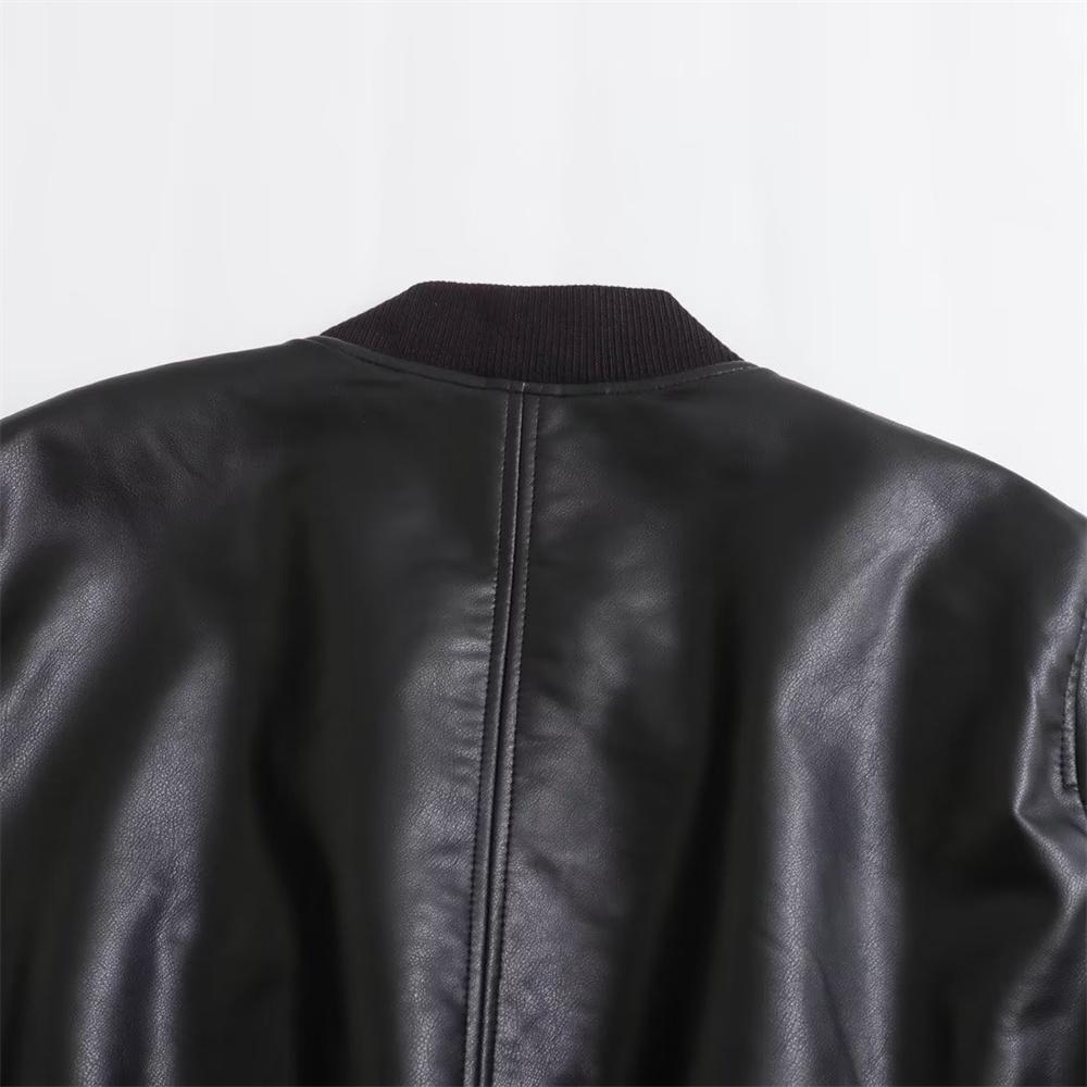 Autumn and Winter New Women's Fashion Versatile Short Motorcycle Faux Leather Pilot Jacket Coat Leather Coat