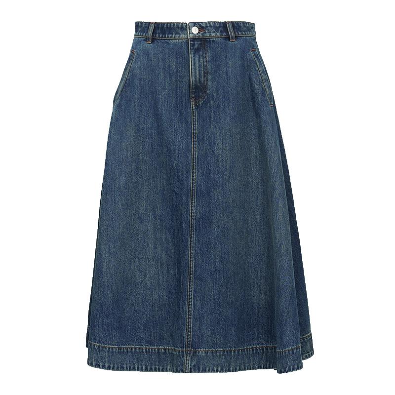 VEROMODA 2026 Autumn Retro Washed High-Waist Denim A-Line Skirt