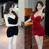 Sexy Beaded Golden Velvet Base Nightclub New Women's Clothing Short Backless Meat Cover Short Suspender Dress