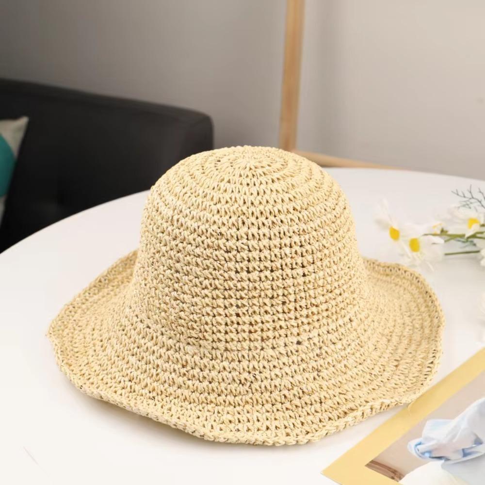 Fashion Woven Straw Hat Wide Brim Foldable Summer Sun Hat UV Protection Breathable Beach Hat for Outdoor Travel Trendy Look