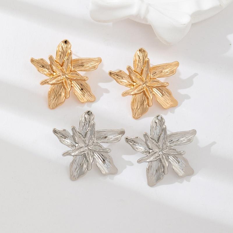 Personalized Design Women's Double Layered Large Flower Earrings Trendy Punk Party Adjustable Ring Fashion Jewelry Gifts