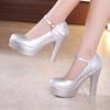 Mode Taille 32-43 Chaussures à Talons Hauts pour Femmes Bout Rond Talon Épais Chaussures de Fête de Mariage Plateforme Escarpins pour Femmes Chaussures de Bureau pour Femmes 8cm/10cm/12cm