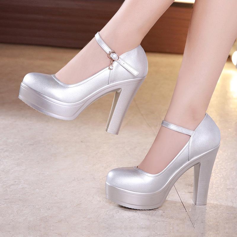 Mode Taille 32-43 Chaussures à Talons Hauts pour Femmes Bout Rond Talon Épais Chaussures de Fête de Mariage Plateforme Escarpins pour Femmes Chaussures de Bureau pour Femmes 8cm/10cm/12cm