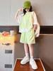 Korean Style Girls' Short Sleeve Top & Shorts Set, Summer 2025