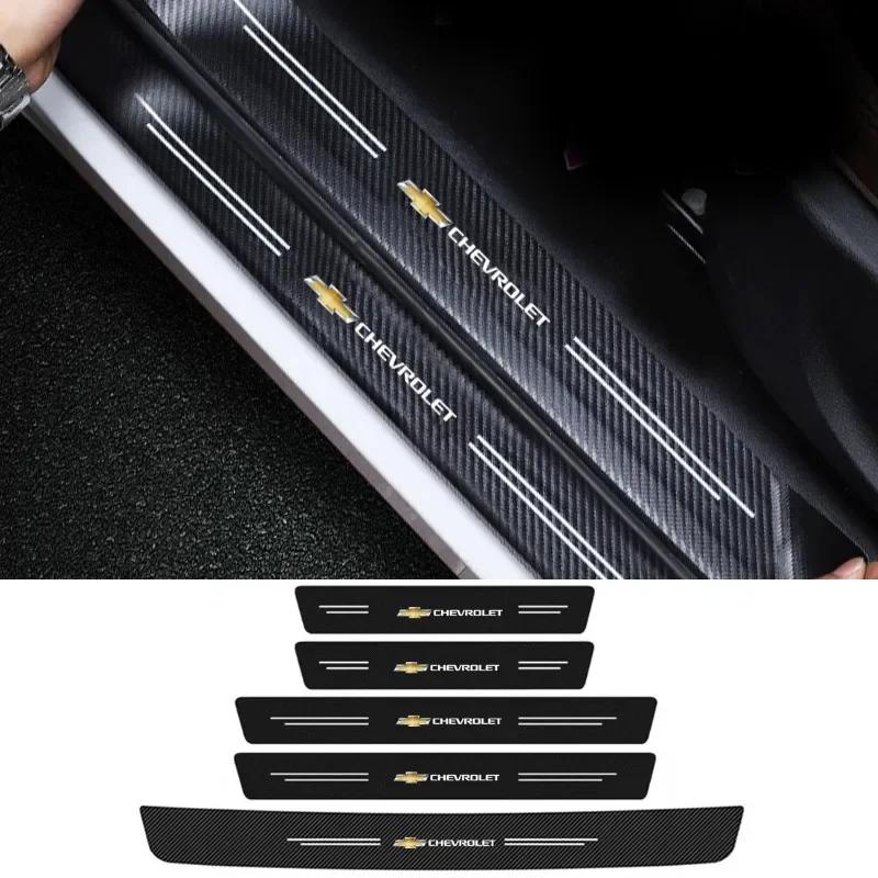 4PCS Premium Carbon Fiber Sill Plate Sticker Automotive Trim Sticker For Chevrolet Silverado Impala Malibu Equinox Y2 Cruze Camaro