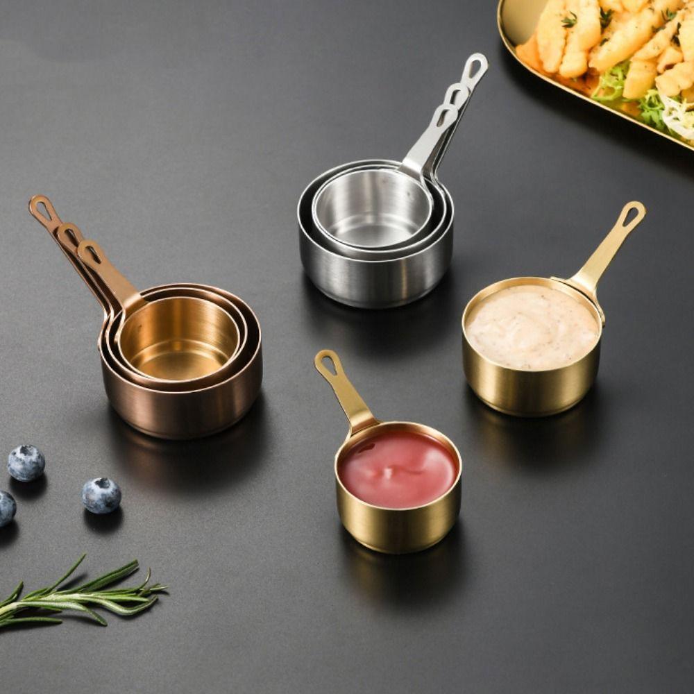 Measuring Cup Stainless Steel Sauce Cup Non-rust with Handle Seasoning Bowl 50/80/100ML Mini Sauce Pan Restaurant