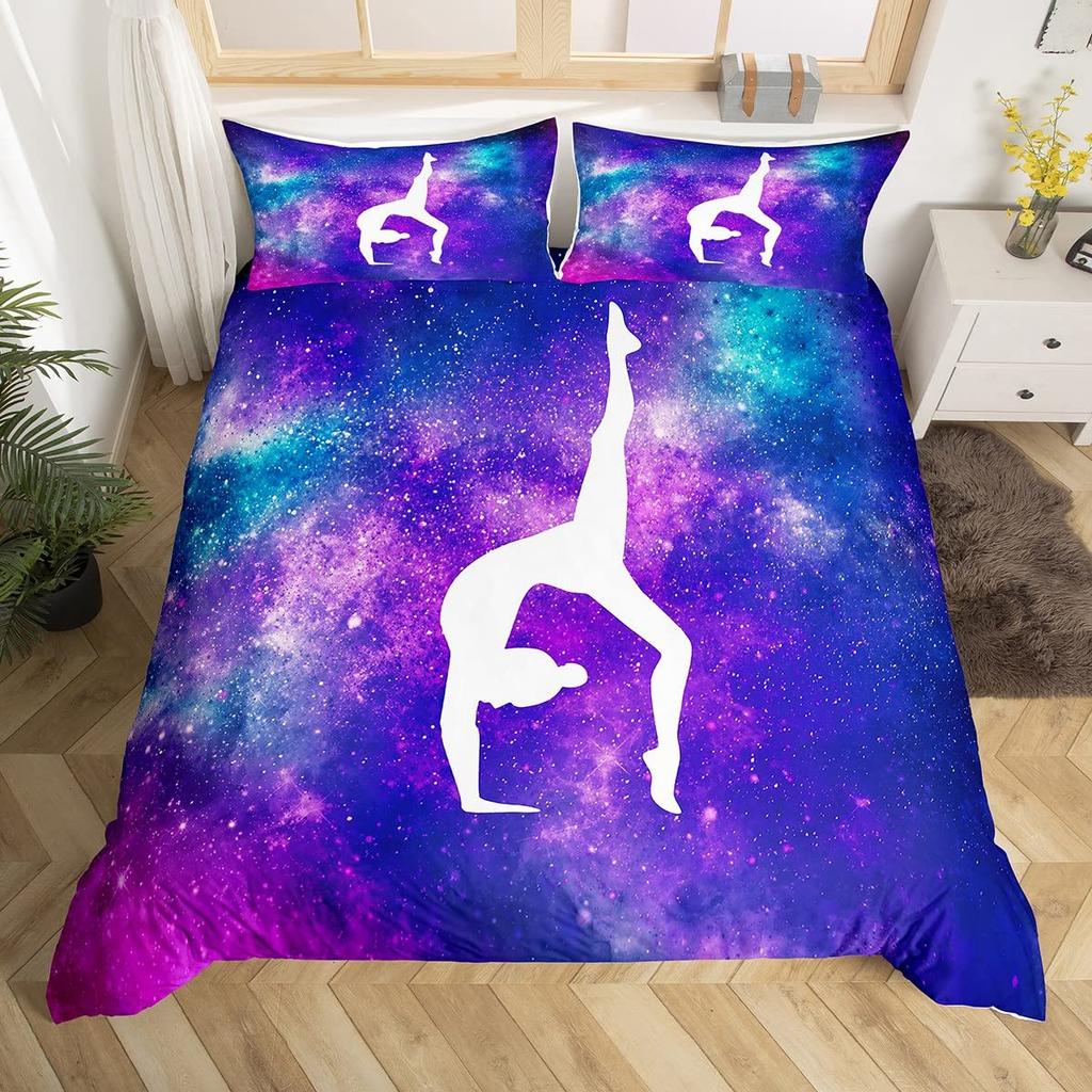Gymnastics Duvet Cover Full QueenGymnast Dancer Comforter Cover For Gymnast GiftStarry Sky Bedding Set Boho Flower Quilt Cover