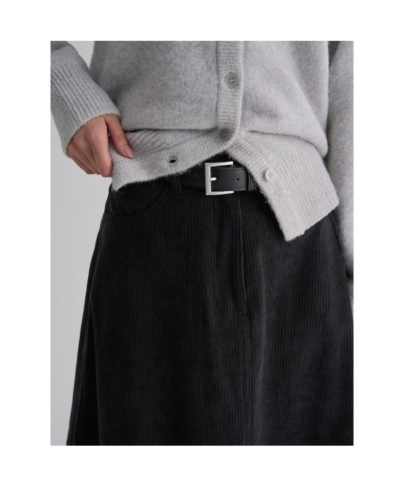 8SECONDS Corduroy Belted Long Skirt Black