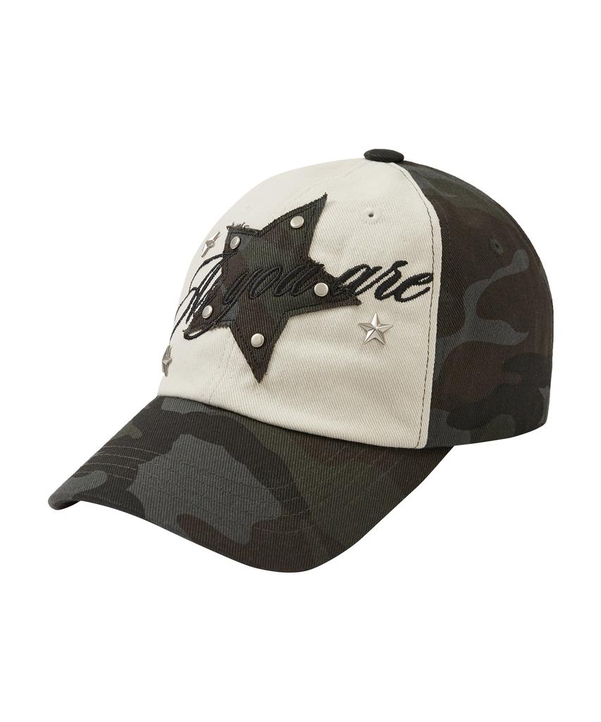 Aejeuyua Star Lettering Studded Ball Cap Camo