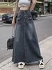 Plus Size High Waist Retro A-Line Denim Skirt for Women – Summer Slimming Mid-Length Design