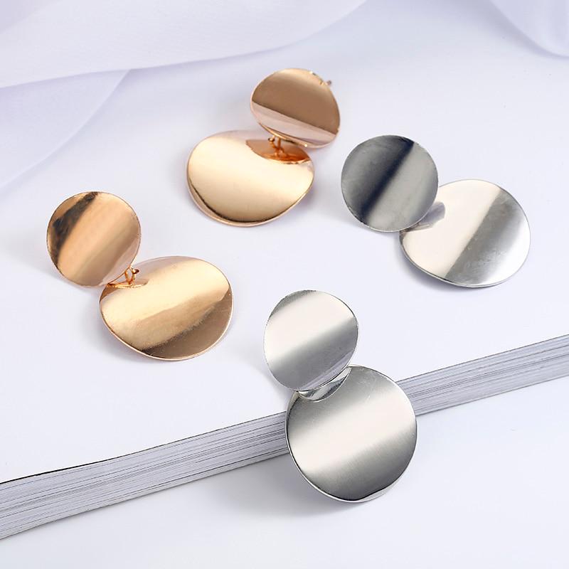 Metal Drop Earrings Trendy Gold Color Round Statement Earrings for Women
