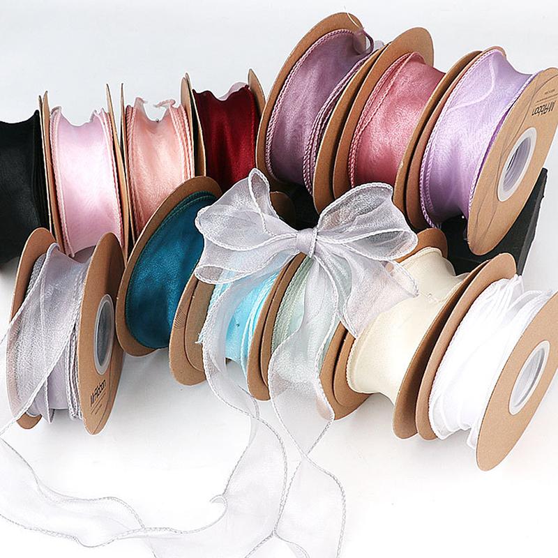 10 Yards/Rola Panglică din șifon transparentă Panglici din organza din satin pentru ambalaj de cadouri Decorare Buchete de nuntă Materiale de cusut coroană