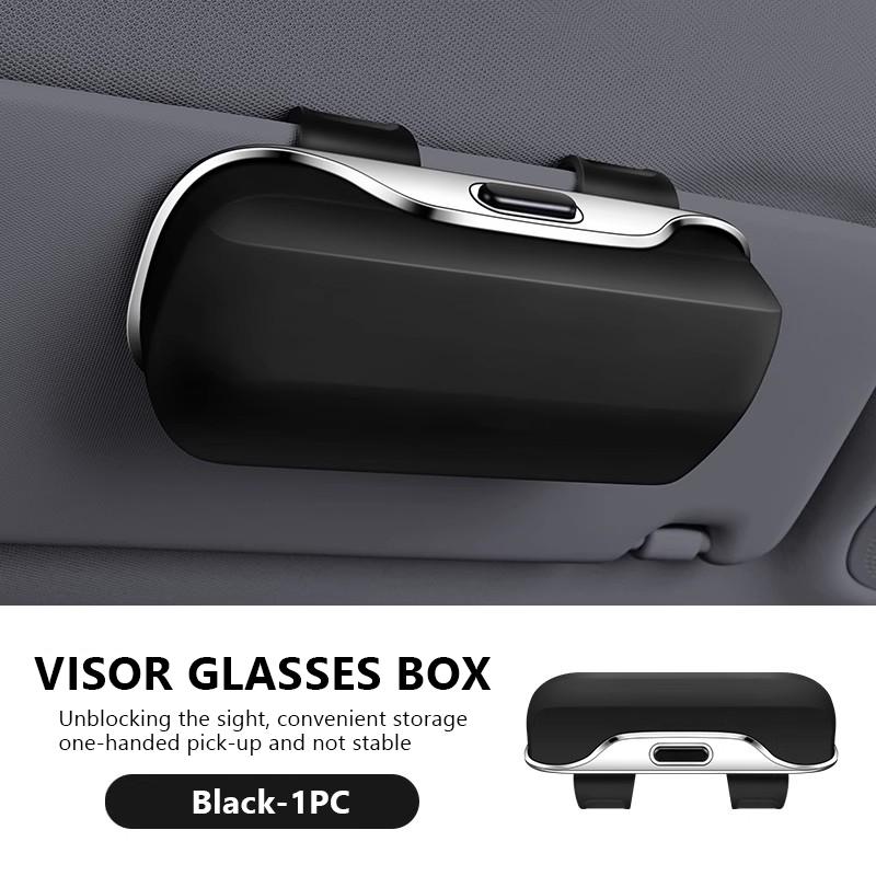 SEAMETAL Car Glasses Box Portable Press Switch Sunglasses Holder Driving Glasses Case Car Sun Visor Lenses Storage Box