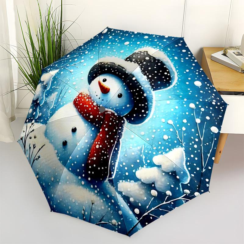 1PC Snowman Decorations Automatic Open/close Umbrella with 8-Rib Structure for Women/Men, All-Season Use - Travel Essential, Stylish Accessory, Highqu