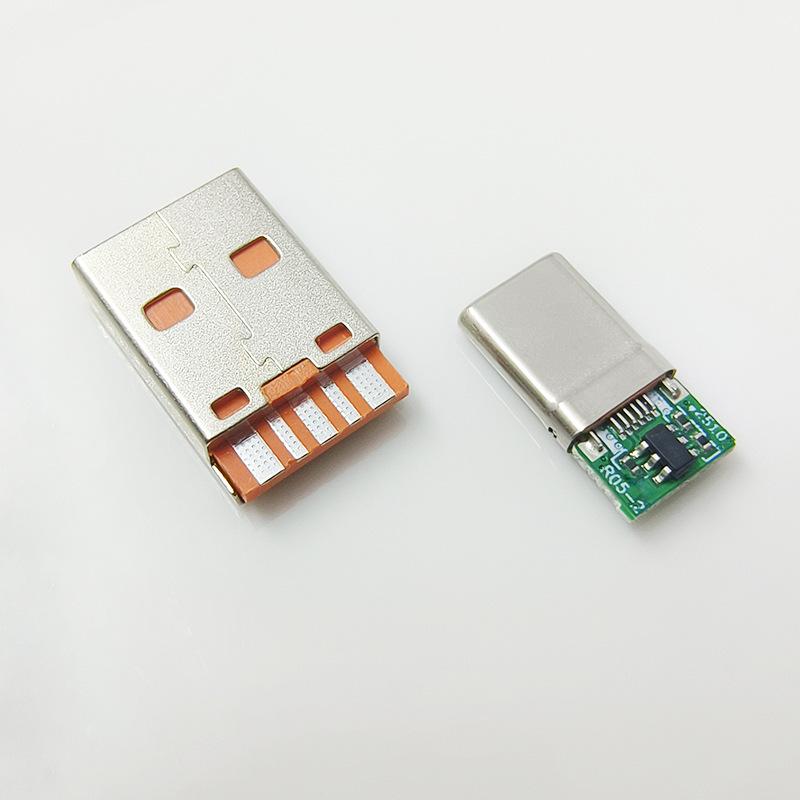 65W USB-C Male Connector, 5-Core Solder Pad, Orange Rubber, Fast Charging for OPPO, Xiaomi, VIVO, Huawei