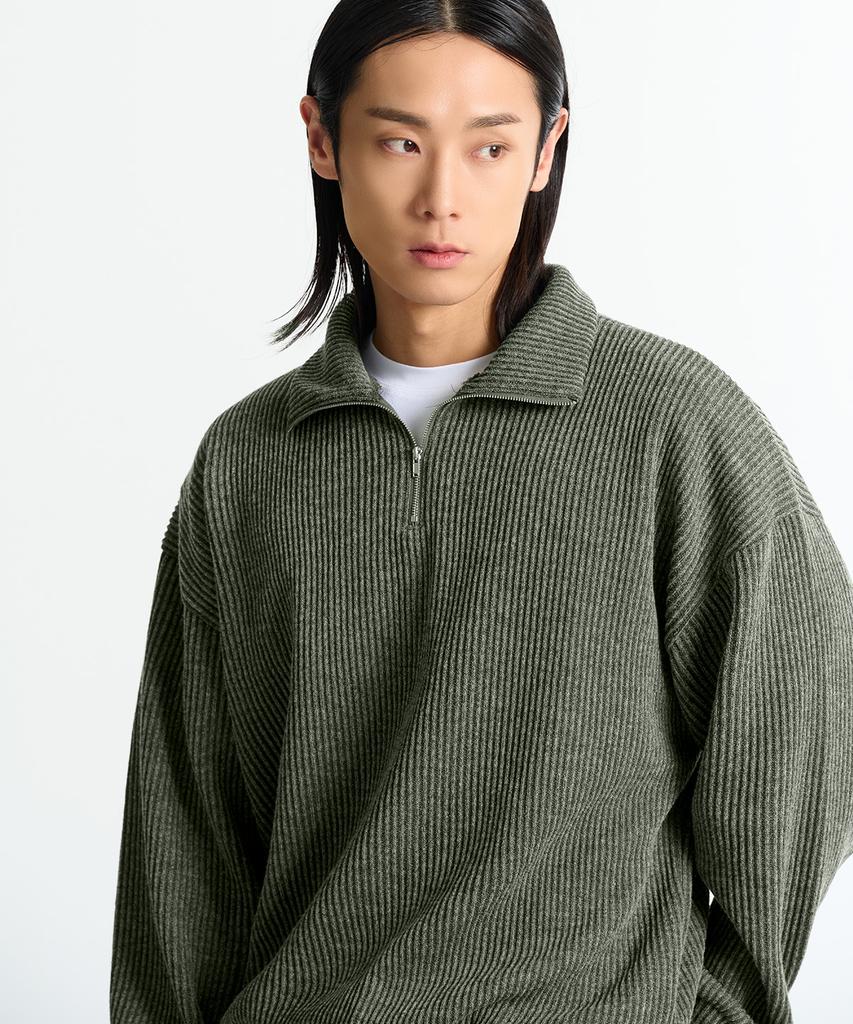 CREEDMENS Simple Half Zip Knit (Khaki)