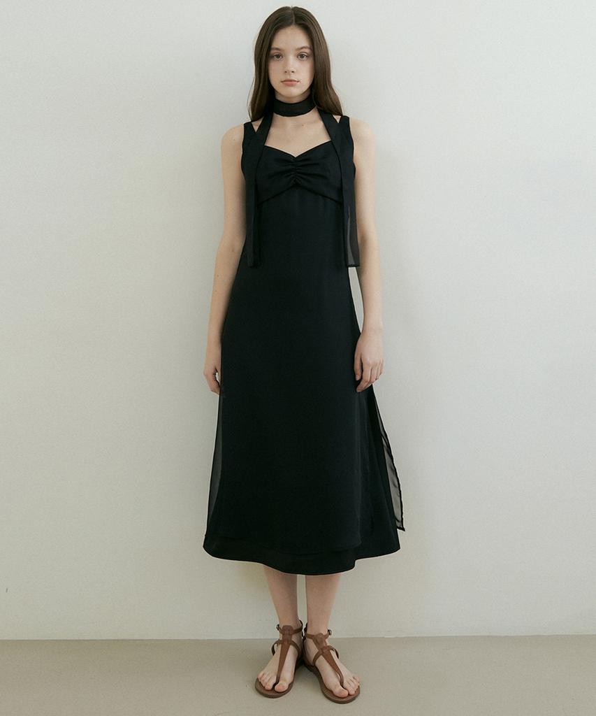 Riorg Petal Layered Tie Sleeveless Ops Black