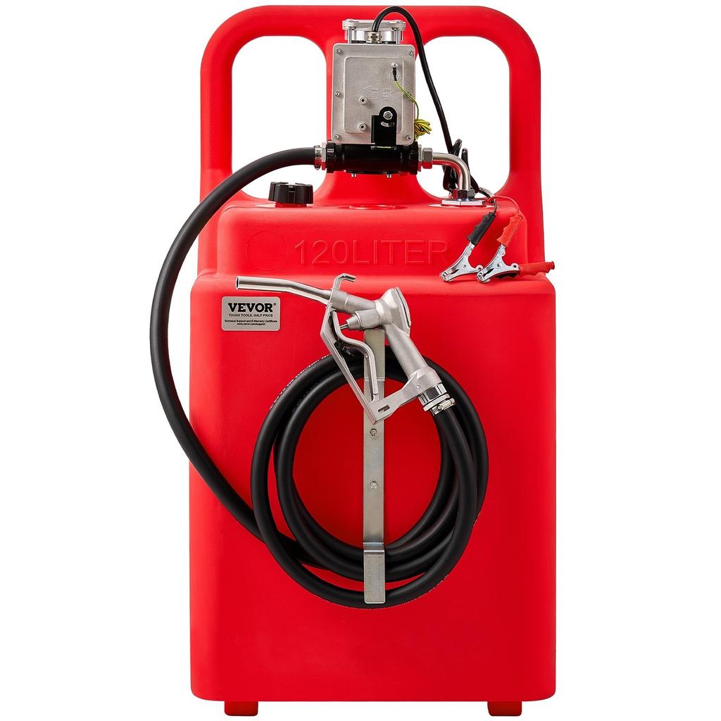 Fuel Caddy, 32 Gallon, Portable Fuel Tank with 12V DC 15 GPM Electric Fuel Transfer Pump, 13 Ft Delivery Hose & Aluminum Alloy Manual Nozzle, Gas