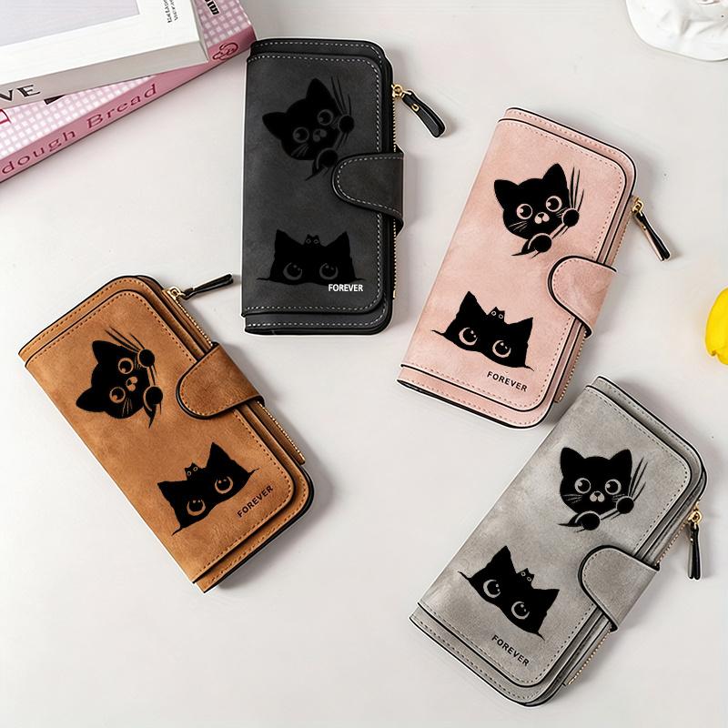 Damen Schwarzes Gestreiftes Katzen-Langes Portemonnaie Multifunktionaler Druckknopf-Münzbeutel Ideales Geschenk für Katzenliebhaber Tägliche Nutzung und Outdoor-Aktivitäten