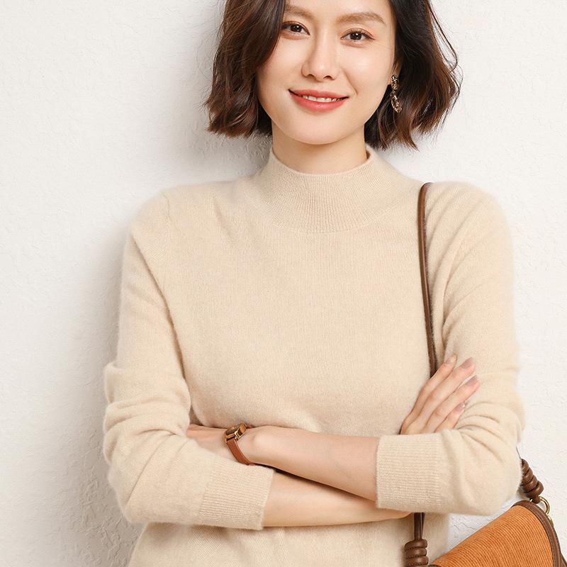 Half High Collar Sweater Women Inside Take Loose Thin Long Sleeve Knitted Sweater Autumn Winter New Bottoming Shirt