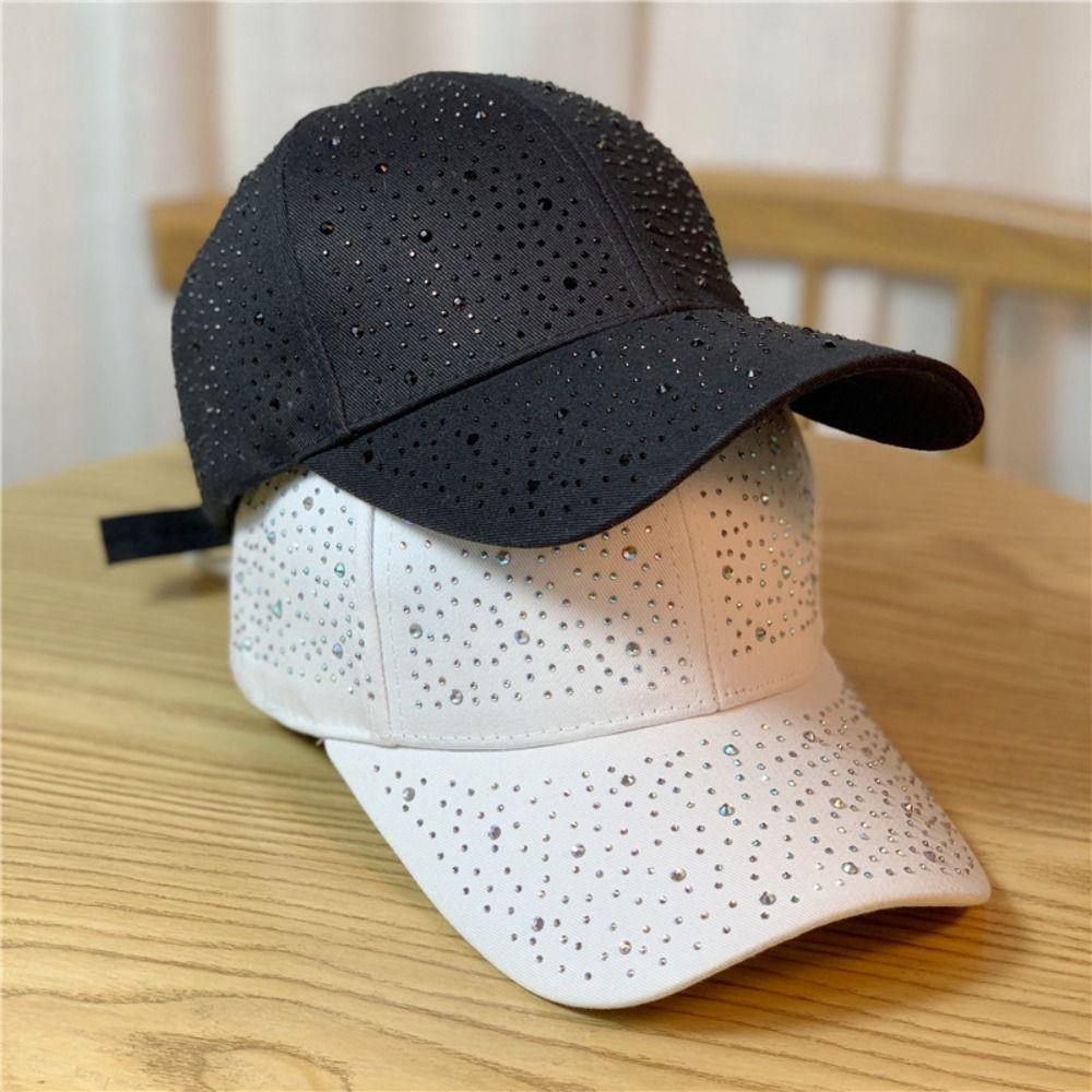 Solid Color Hotfix Rhinestones Baseball Cap Cotton Sunscreen hat Versatile Sun Hat  Summer