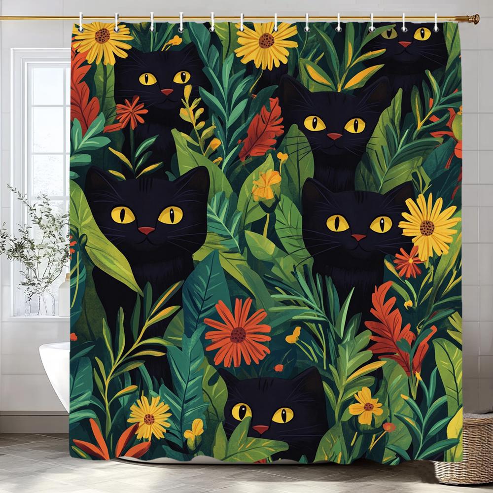 Funny Cat Shower Curtains Cute Cartoon Cat Bath Curtain,3d Printed Creative Bathroom Accessories Home Decoration With Hooks
