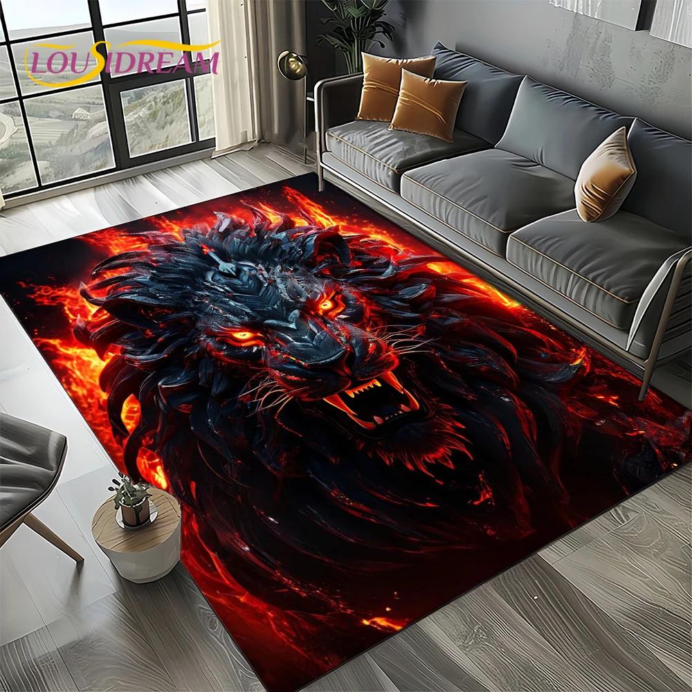 Wilder Tiger Löwe Leopard Biest Tier Wildtier Cartoon Teppich Teppich für Wohnzimmer Schlafzimmer Sofa Dekoration, Rutschfeste Bodenmatte