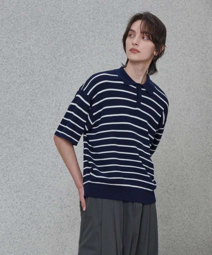 GLW Striped Collar Half Knit Navy