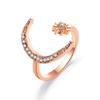 Zinc Zinc Alloy Star Moon Opening Rings Rhinestone Crescent Moon Ring Retro Couple Ring  Friend
