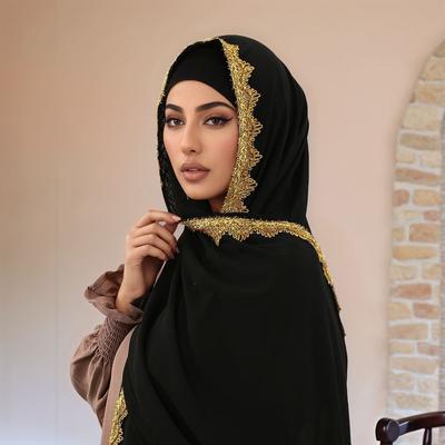 Shinny Lace Chiffon Hijab Scarf For Women Muslim Hijabs Shawl Premium Long Wraps Headband Gorgeous Party Style Scarves Muffler
