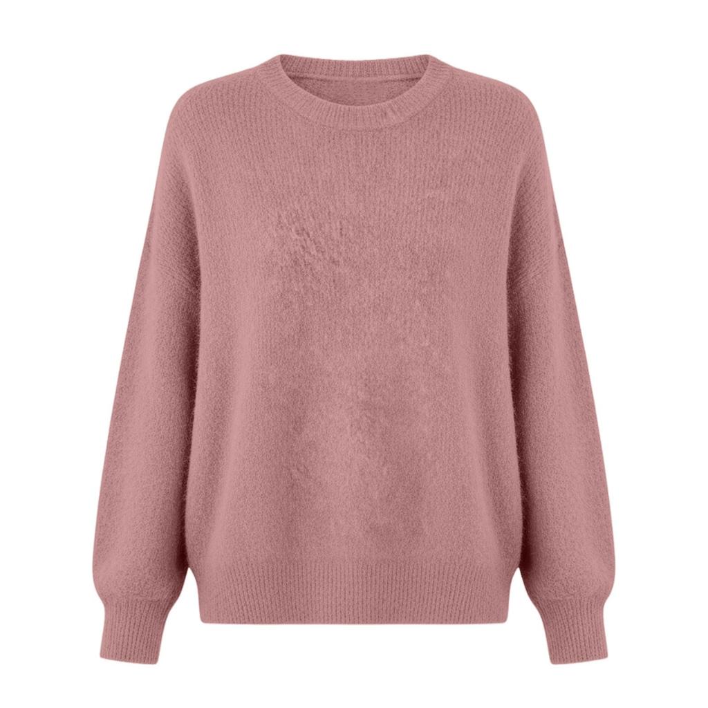 Women's Fashion Casual Loose Pullover Solid Color Round Neck Long Sleeve Knit Sweater
