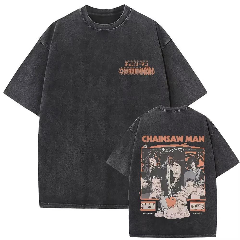 Washed Vintage Anime Chainsaw Man Reze Graphic T-shirt Men Women Manga Casual Streetwear Men's Retro Cotton T Shirts