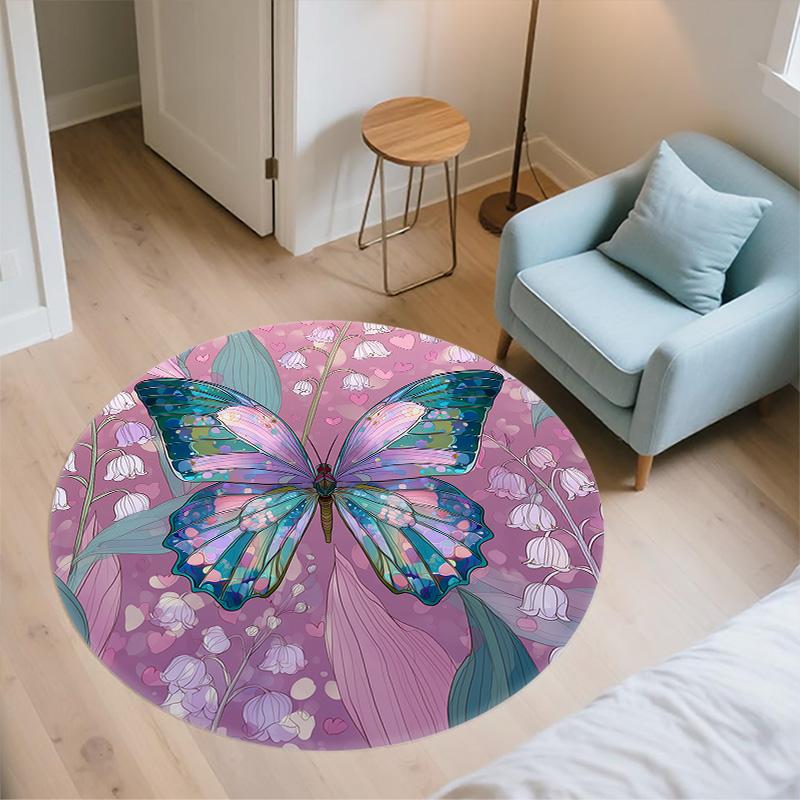 Butterfly,Round Area Rug,Carpet Rug for Living Room Bedroom Sofa Playroom Decor,Non-slip Floor Mat