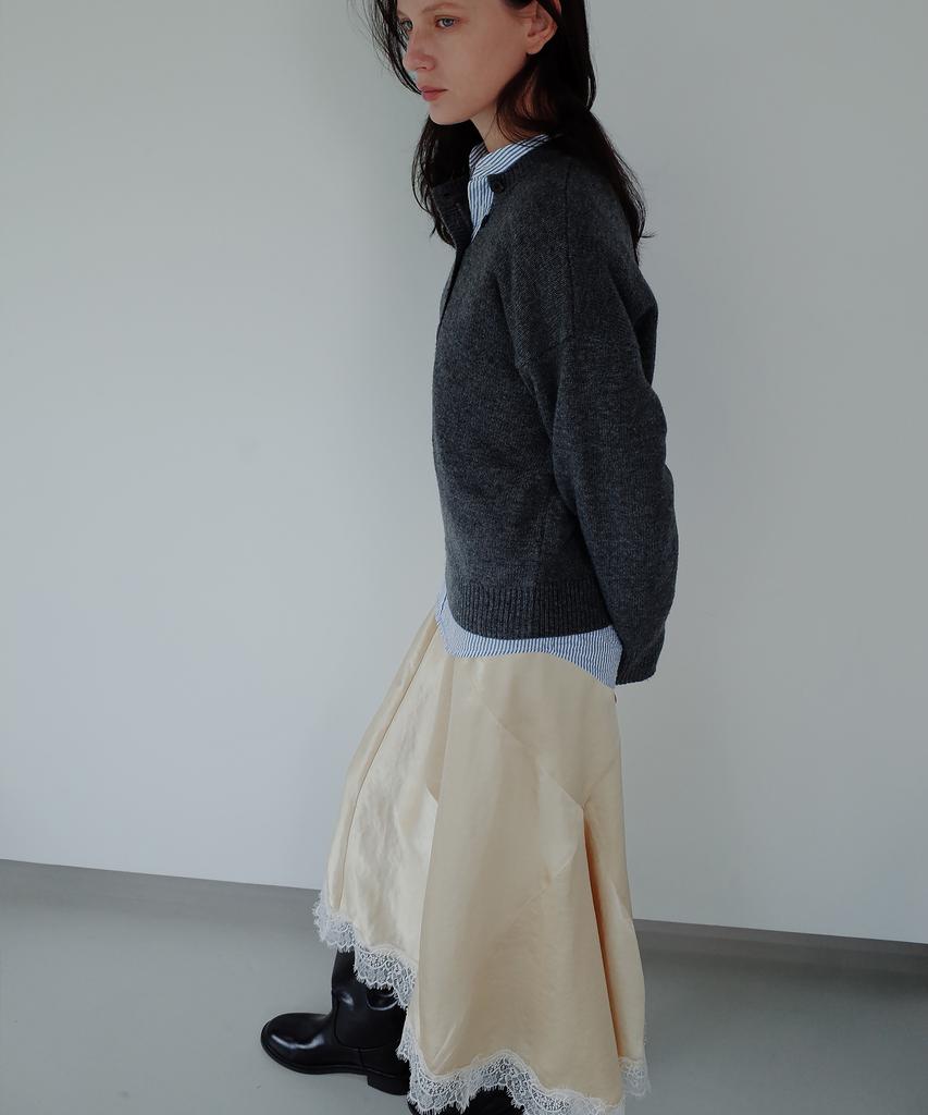 Gilyeong Asymmetrical Satin Lace Skirt_Butter Yellow