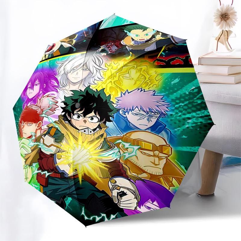 1pc My Hero Academia Automatic Opening/Closing Outdoor Umbrella with Boku No Hero Characters - Portable 3-Fold Design, 8-Rib Iron Frame Outdoor F