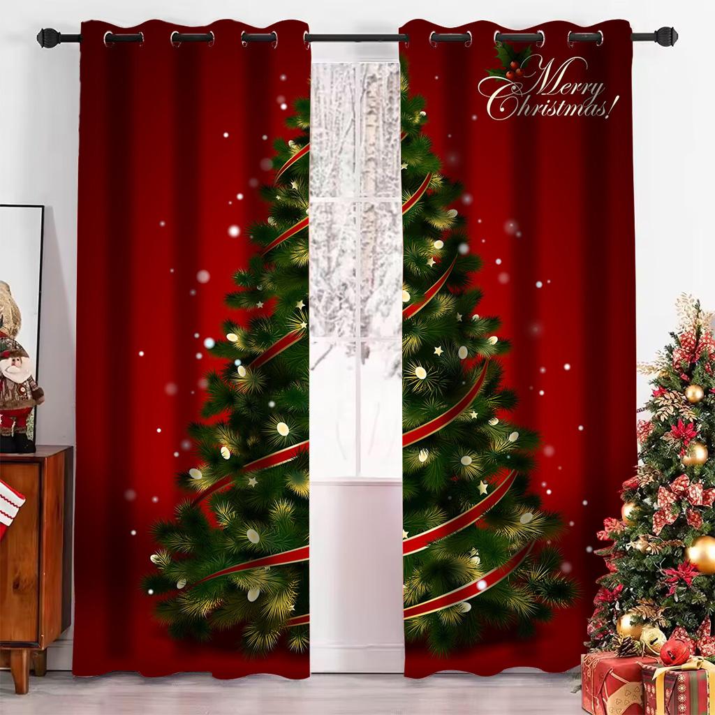 Weihnachtsbaum Cartoon Weihnachtsmann Rot Fenster Vorhänge Für Kinder Schlafzimmer Wohnzimmer Badezimmer Küche Tür Flur Heimdeko