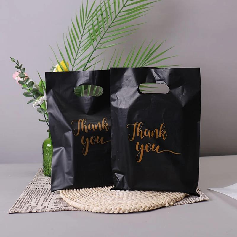 100Pcs Sacolas de presente de agradecimento Sacolas de presente de aniversário de casamento Sacolas de plástico para lojas de doces e confeitarias para pequenas empresas