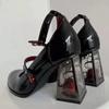Fashion Punk Gothic High Heels Pumps Woman Ankle Straps Black  Shoes Women 2025 New Rose Heeled Patent Leather Lolita Shoes