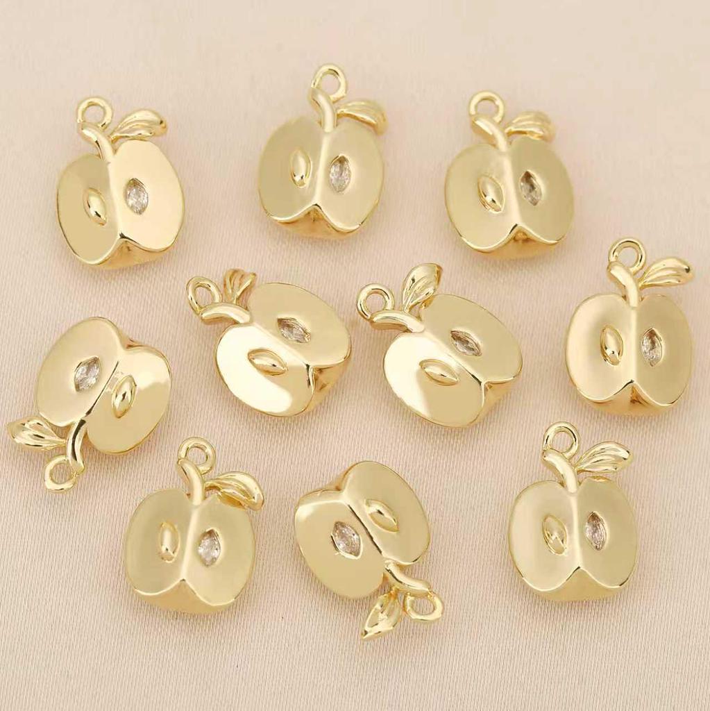 Liangfei 3D Apple Pendant: 18k Gold-Plated Copper with Diamond Inlays, Handmade Jewelry Accessory