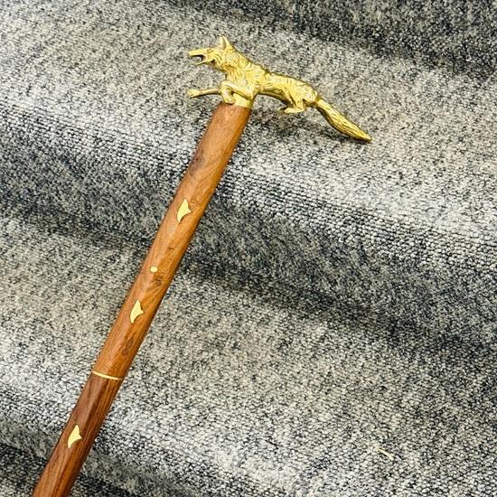 91.44 Cm Brass Fox Handle Sticks Collectible Wooden Walking Stick Cane