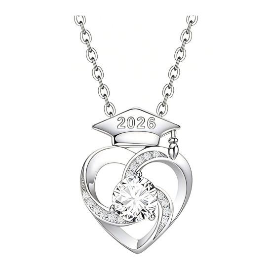 Graduation Necklace Grad Cap Pendant Necklace Rhinestone Mortarboard Heart Charm Necklace Class of 2026 Graduation Gift for College Graduate Daughter