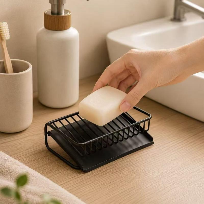 Multifunctional Shower Soap Rack Drainer Self Adhesive Wall Mounted Kitchen Sink Organizer for Dishwashing Rag Detergent